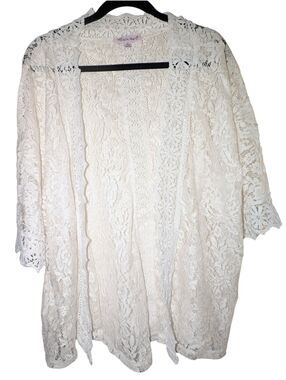 Extra Touch NWOT White Floral Lace Boho Kimono 1X